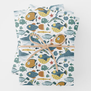 Ocean Marine Sea Shark Fish Children Kid Birthday Wrapping Paper Sheets