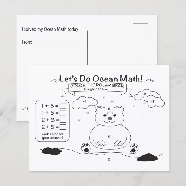 Ocean Math Coloring Postcard (Front/Back)