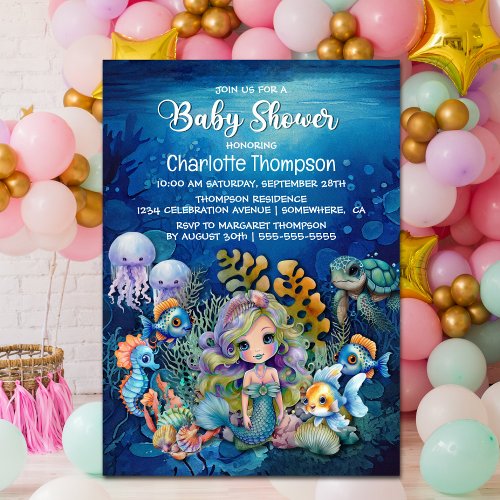 Ocean Mermaid Baby Shower Invitation