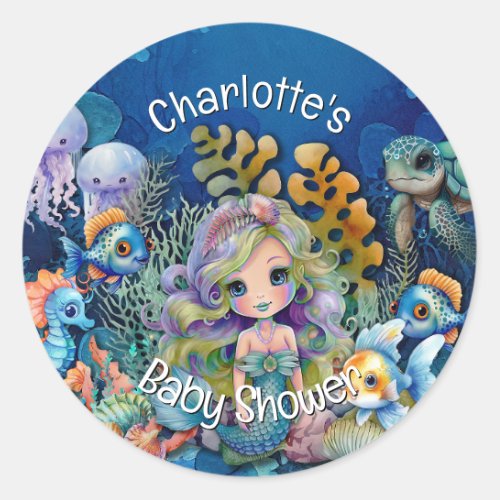 Ocean Mermaid Baby Shower Invitation Classic Round Sticker