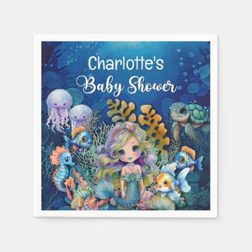 Ocean Mermaid Baby Shower Napkins