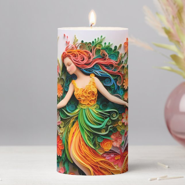 Ocean Mermaid Beach Print 3D Look Pillar Candle (In Situ)