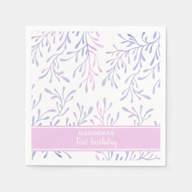 Ocean Mermaid Girl 1st Birthday Sea Life Party Napkins (Front)