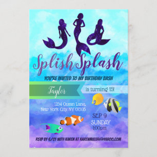 Ocean Mermaids Trio Birthday Invitations