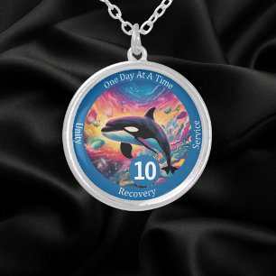 Ocean Milestone Gift - Custom Sobriety Gift Silver Plated Necklace