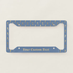 Ocean Miniature Seahorse Blue Gold Personalized License Plate Frame