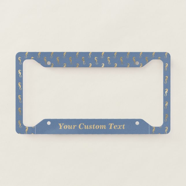 Ocean Miniature Seahorse Blue Gold Personalized License Plate Frame (Front)