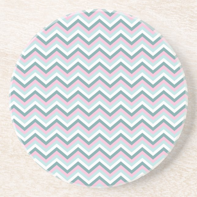 Ocean Mist Chevron Pattern Sandstone Coaster (Front)