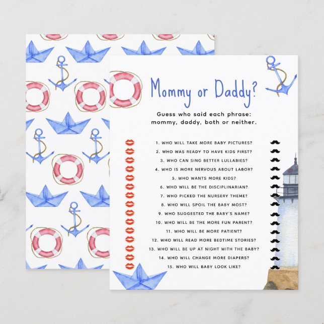 Ocean - mommy or daddy baby shower game (Front/Back)