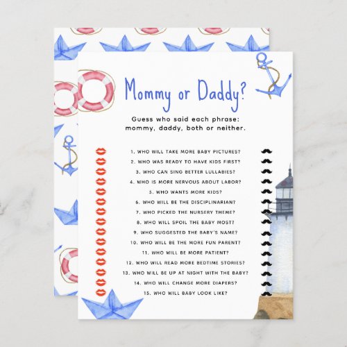 Ocean _ mommy or daddy baby shower game