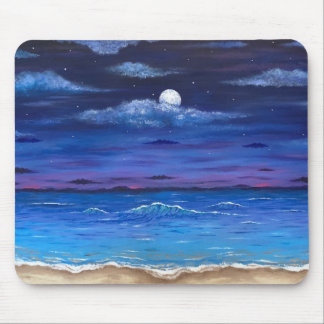 “Ocean Moon” Full Moon over Beach Scene Mouse Pad