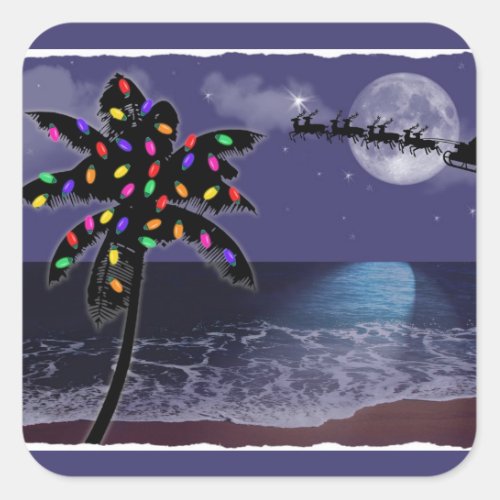 Ocean Moonlight Christmas Holiday Square Sticker