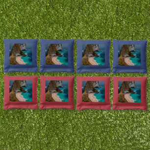 Ocean mountain island cliff beach cornhole bags