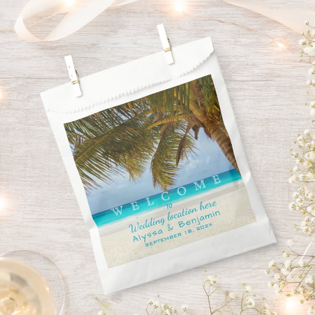 Ocean n Palm Trees Destination Wedding Welcome  Favor Bag (Clipped)