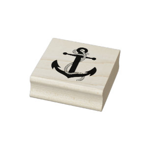 Ocean nautical anchor with rope rubber stamp