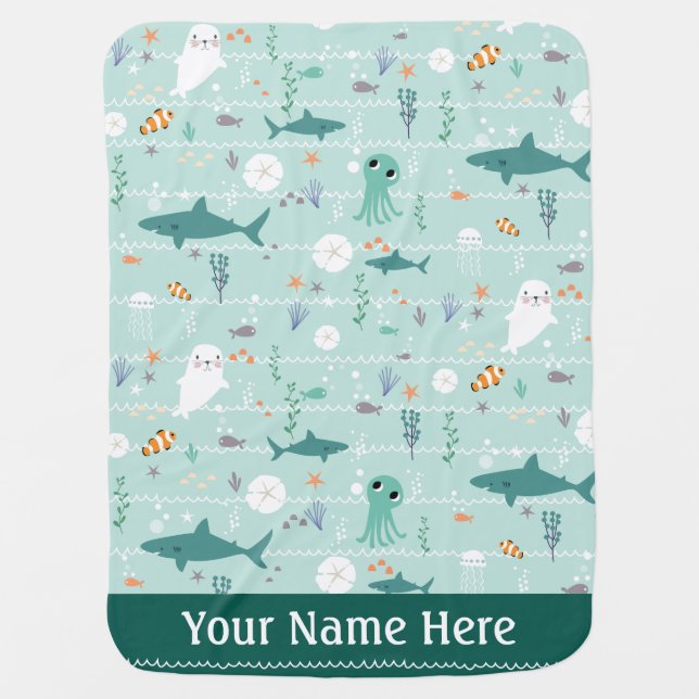 Ocean Nautical Baby Blanket (Front)