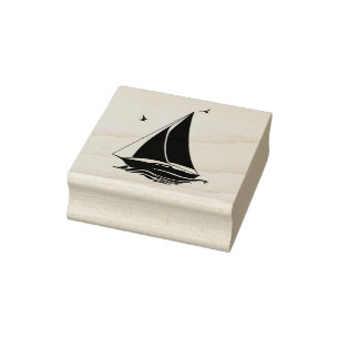 Ocean nautical sailboat/seagulls/waves rubber stamp