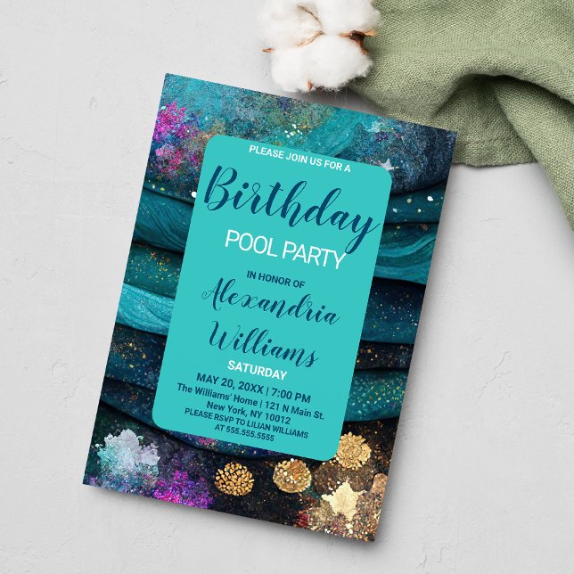 Ocean nautical teal pink gold mermaid Birthday Invitation Postcard (Ocean nautical teal pink gold mermaid Birthday Invitation)