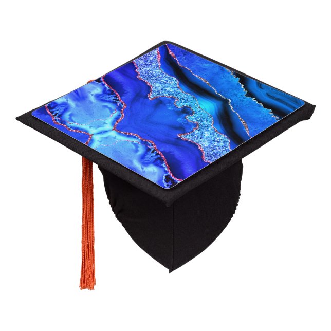 Ocean Navy Blue Gold Glitter Graduation Cap Topper (Angled)