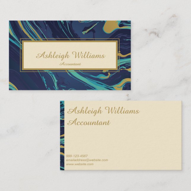 Ocean - Navy Teal Gold Marbled Abstract Pattern Business Card (Front/Back)