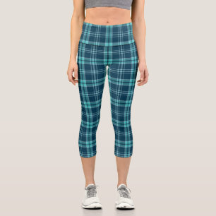 Ocean Neon Plaid Modern Seamless Pattern Capri Leggings