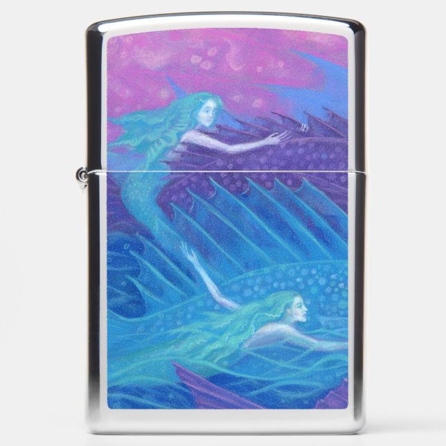 Ocean nomads, nautical art, mermaids fantasy, fish zippo lighter (Front)