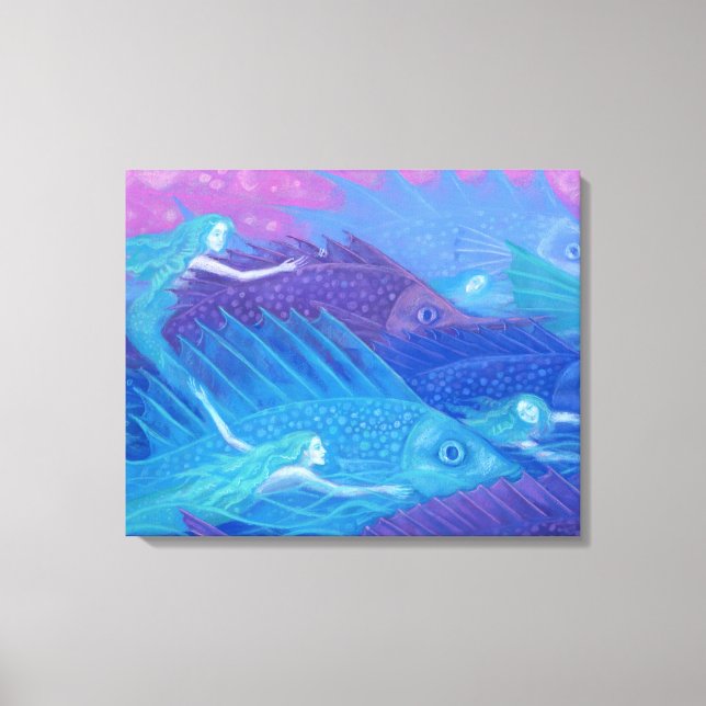 Ocean Nomads, Nautical Fantasy Art Mermaids & Fish Canvas Print (Front)