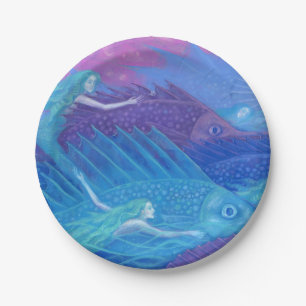 Ocean Nomads, Nautical Fantasy Art Mermaids & Fish Paper Plates