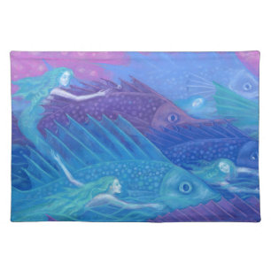 Ocean Nomads, Nautical Fantasy Art Mermaids & Fish Placemat