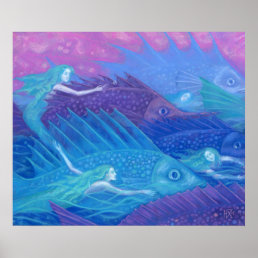 Ocean Nomads, Nautical Fantasy Art Mermaids &amp; Fish Poster