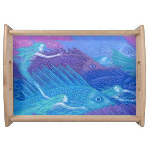 Ocean Nomads, Nautical Fantasy Art Mermaids & Fish Serving Tray