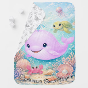 Ocean Nursery Pink Whale Dolphin Sea Animals Gilrl Baby Blanket