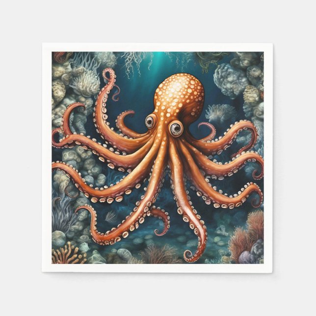 Ocean Octopus Deep Blue Napkins (Front)