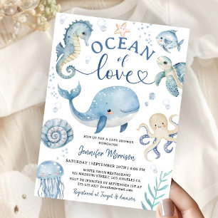 Ocean Of Love Boy Whale Baby Shower Invitation Boy