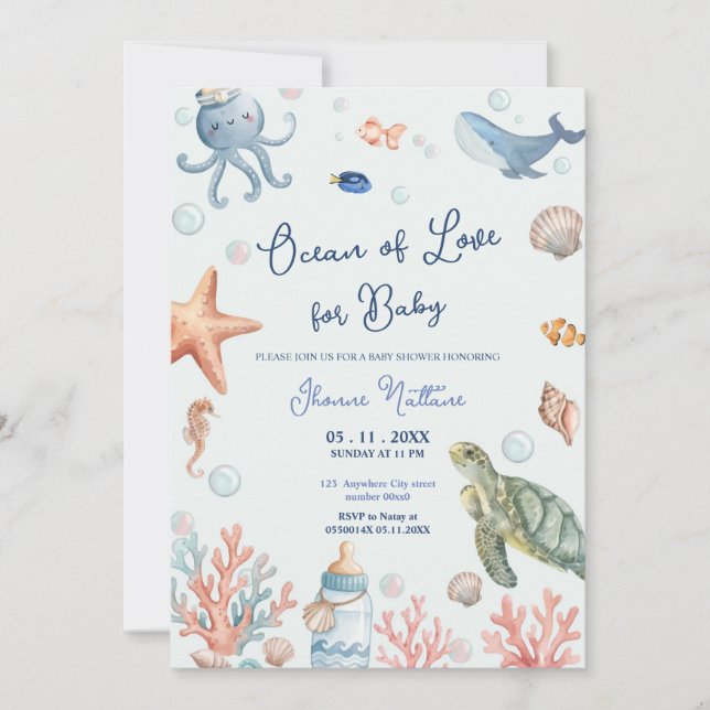 Ocean of love for Baby shower beach invitation (Front)