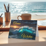 Ocean of Wishes Stormy Sea at Dawn Birthday  Card<br><div class="desc">This greeting card features a striking image of an ocean wave illuminated by a dramatic sunset,  evoking feelings of awe,  strength,  and beauty.</div>