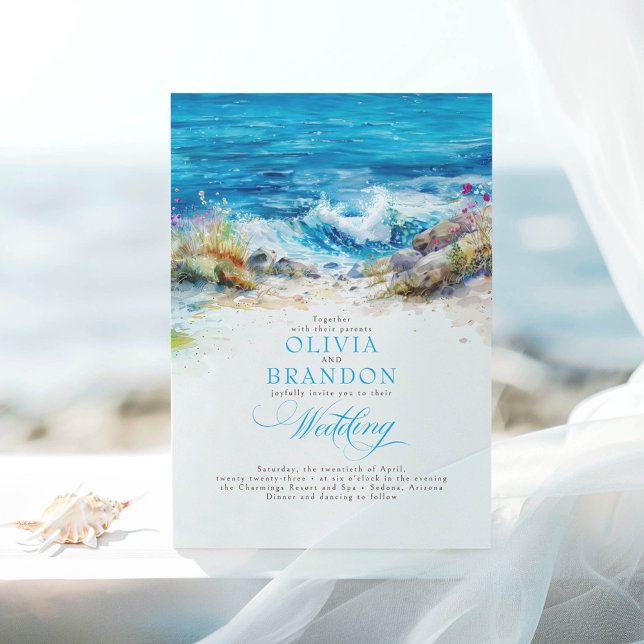 Ocean or Sea Waves Coast Romantic Sunny Wedding Invitation (Seaside Wedding Invitations)