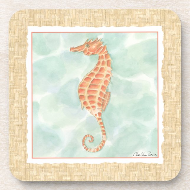 Ocean Orange Seahorse Drink Coaster (Front)