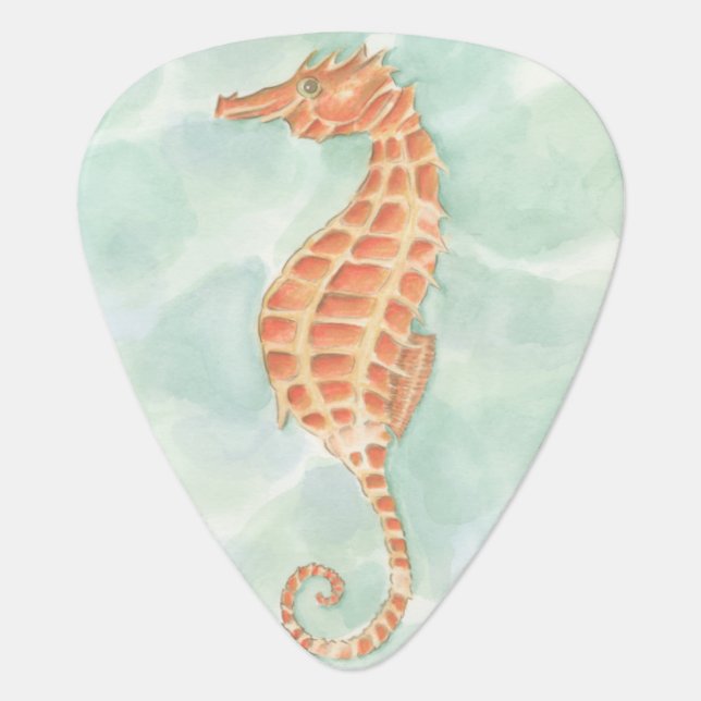 Ocean Orange Seahorse Guitar Pick (Front)