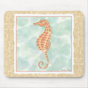 Ocean Orange Seahorse Mouse Pad