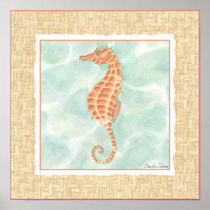 Ocean Orange Seahorse Poster