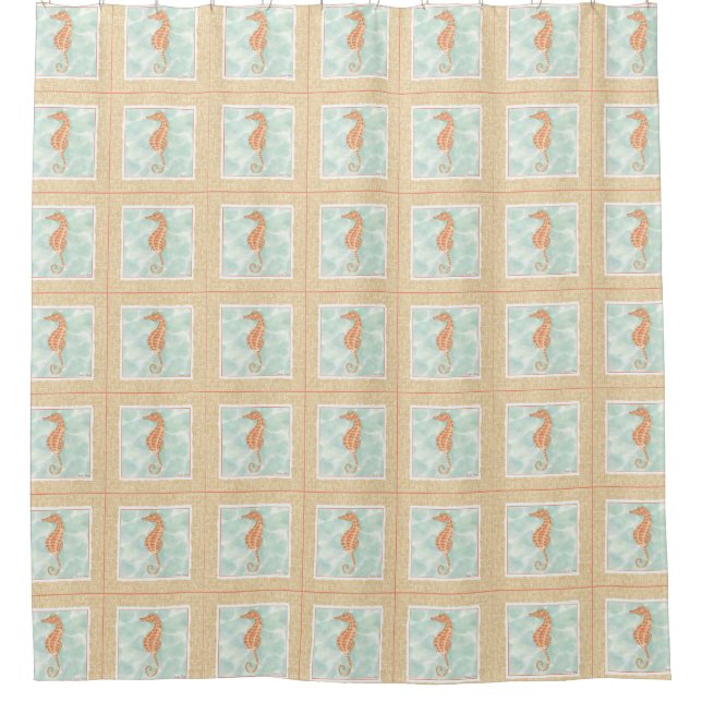 Ocean Orange Seahorse Shower Curtain (Front)