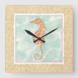 Ocean Orange Seahorse Square Wall Clock