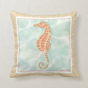 Ocean Orange Seahorse Throw Pillow