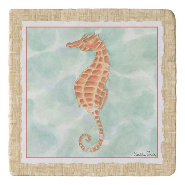 Ocean Orange Seahorse Trivet (Front)