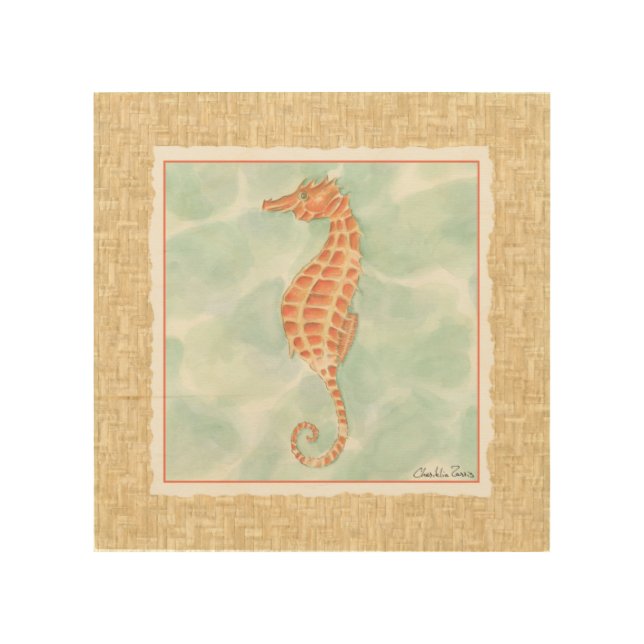 Ocean Orange Seahorse Wood Wall Art (Front)