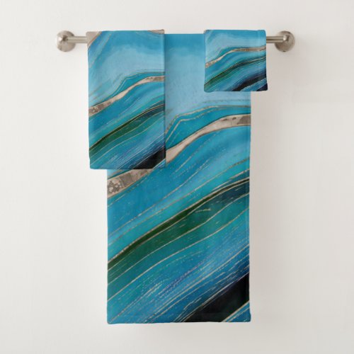 Ocean Palette  and taupe marble Bath Towel Set