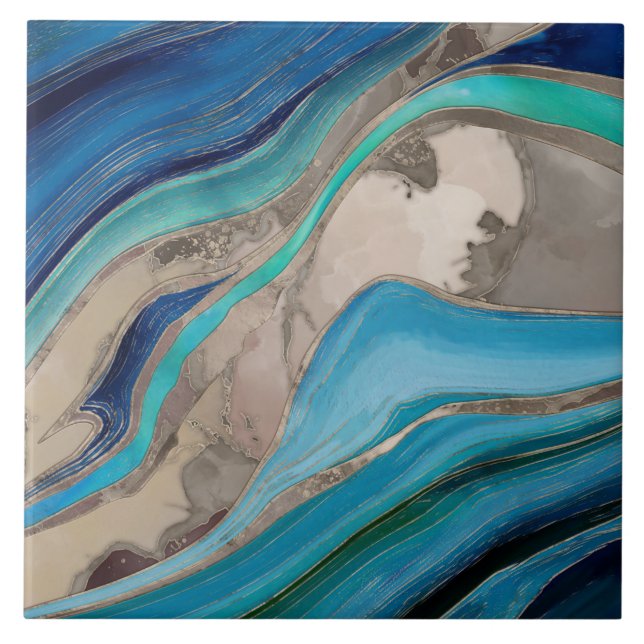 Ocean Palette  and taupe marble Ceramic Tile (Front)