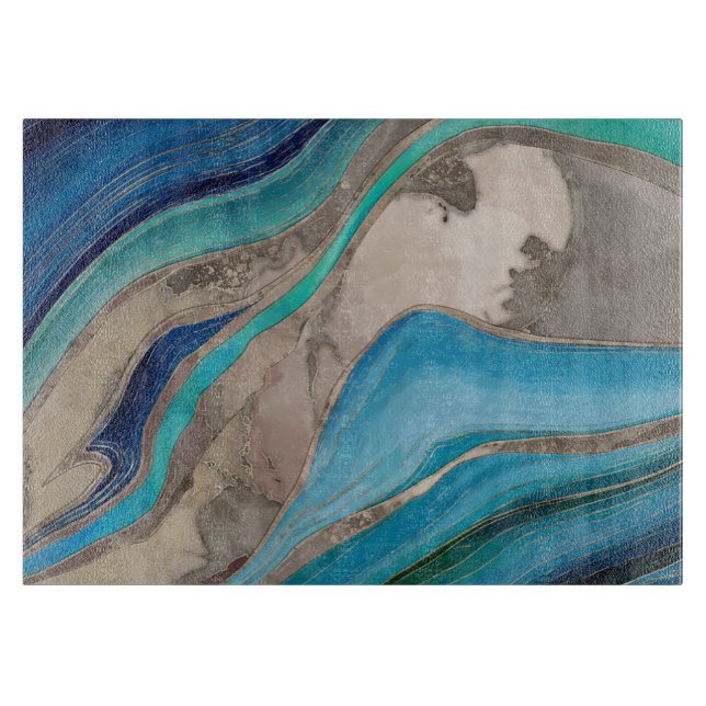 Ocean Palette  and taupe marble Cutting Board (Front)
