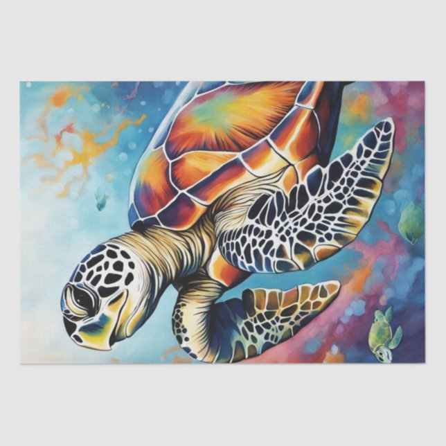 Ocean Palette: Colorful Sea Turtle Decoupage  Tissue Paper (Front)